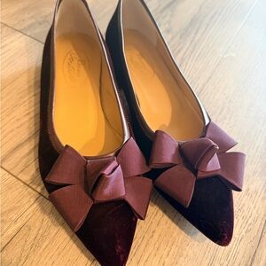 Elegant Velvet & Leather Bow Flats